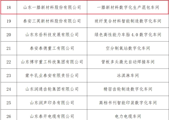 【喜報(bào)】 一滕新材料生產(chǎn)混包車間榮獲“泰安市數(shù)字化車間”